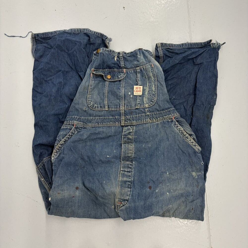 Vintage 50s Red Camel Denim Workwear Overalls 40x29